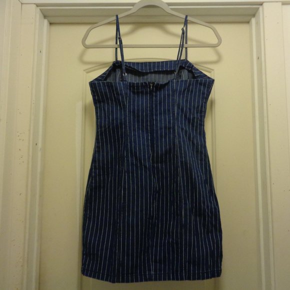 CUTE FOREVER 21 DARK JEAN STRIPES SEXY SUNDRESS LG - Picture 5 of 6